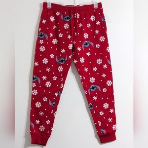 Disney Stitch Christmas Holiday Red Sweatpants Joggers, Size Large(11-13),NWT